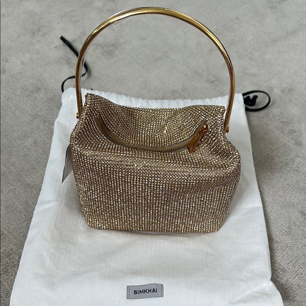 Simkhai Gold Metallic Clutch with Shimmering Mesh Design